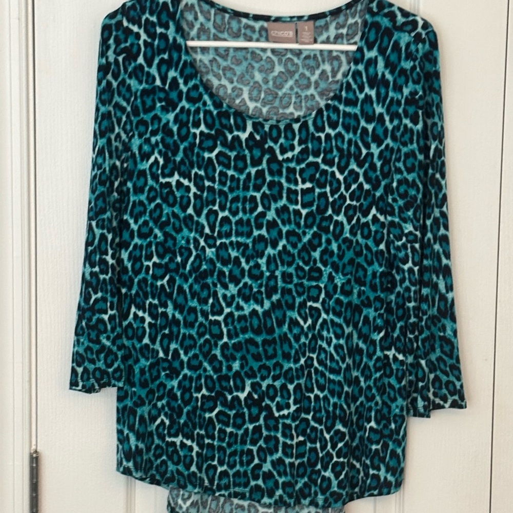 Chico's Teal Blue Leopard Print Women's Top